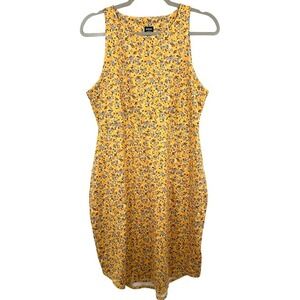Prana Yellow Floral Sleeveless Casual Dress Sporty Athleisure‎ Size Large